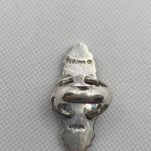 Turquoise and coral ring by Kathleen Chavez - Picture 2 of 2